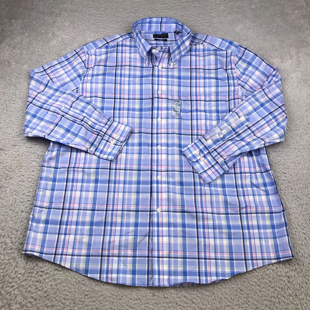 LRL Ralph Lauren Shirt Mens 18 32/33 2XL Reg Blue/Pink Plaid Stretch Cotton‎ NEW